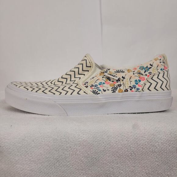 Vans Asher white and black chevron floral slip on canvas sneakers size 4 Boho - Picture 6 of 9